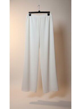 White Elastic-Waist Wide-Leg Pants with Sheer Overlay Resort Cruise Wear Boho Ch